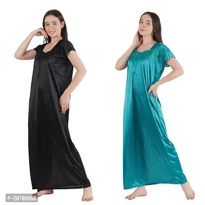 Trendy Satin Half Sleeves Women's Nightdress Nighty Pack of 2- SP1012-thumb5