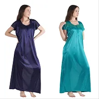 Trendy Satin Half Sleeves Women's Nightdress Nighty Pack of 2-thumb2