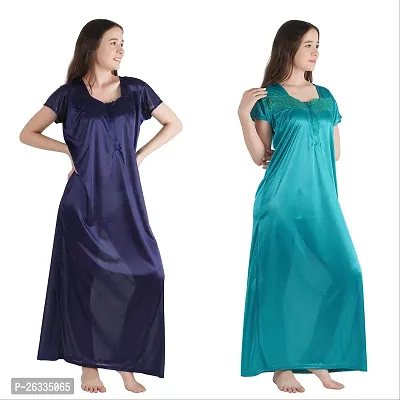 Trendy Satin Half Sleeves Women's Nightdress Nighty Pack of 2-thumb3