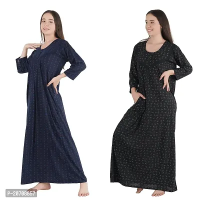 Trendy Printed Sinkar Cotton Full Sleeves Women's Nightdress Nighty Pack of 2- SP1002-thumb5