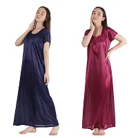 Trendy Satin Half Sleeves Women's Nightdress Nighty Pack of 2- SP1012-thumb4