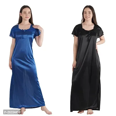 Trendy Kinri Satin Half Sleeves Women's Nightdress Nighty Pack of 2-thumb0