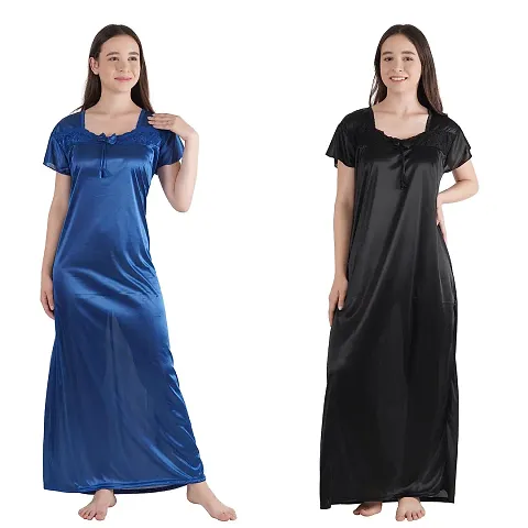 Trendy Kinri Satin Half Sleeves Women's Nightdress Nighty Pack of 2- SP1010