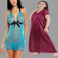 Divya Fashion Women's Nightwear  Sleepwear Babydoll and Nighty Night Dress for Women Pack of 2-thumb1