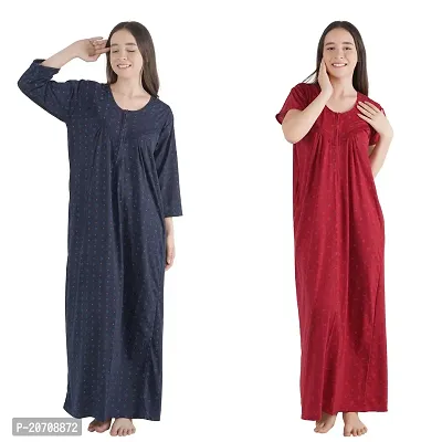 Trendy Printed Sinkar Cotton Half Sleeves Women's Nightdress Nighty Pack of 2- SP1004