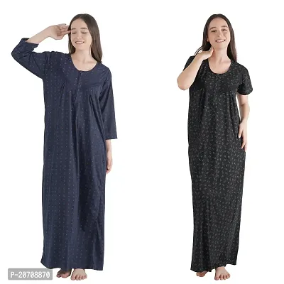 Trendy Printed Sinkar Cotton Half Sleeves Women's Nightdress Nighty Pack of 2- SP1004-thumb0