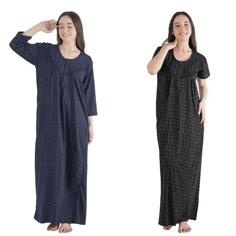 Trendy Sinkar Full Sleeves Women's Nightdress Nighty Pack of 2- SP1002