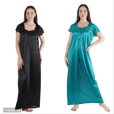 Trendy Satin Half Sleeves Women's Nightdress Nighty Pack of 2