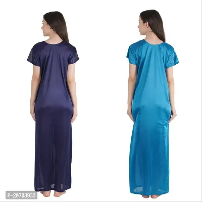 Trendy Satin Half Sleeves Women's Nightdress Nighty Pack of 2- SP1012-thumb2