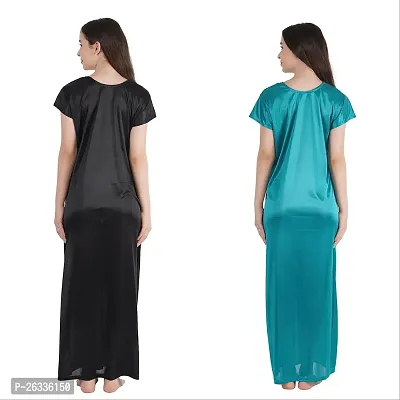 Trendy Satin Half Sleeves Women's Nightdress Nighty Pack of 2-thumb2