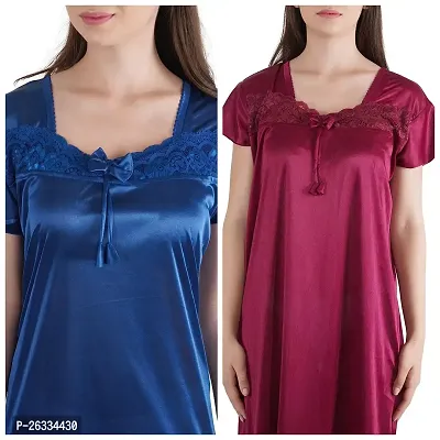 Trendy Kinri Satin Half Sleeves Women's Nightdress Nighty Pack of 2-thumb4