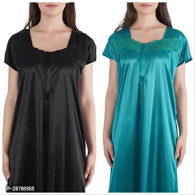 Trendy Satin Half Sleeves Women's Nightdress Nighty Pack of 2- SP1012-thumb4