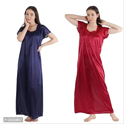 Trendy Satin Half Sleeves Women's Nightdress Nighty Pack of 2