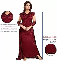 Divya Fashion Mart Women's Satin Solid Maxi Length Nighty, Wrap Gown,2 Pices (Free Size, Maroon)-thumb3