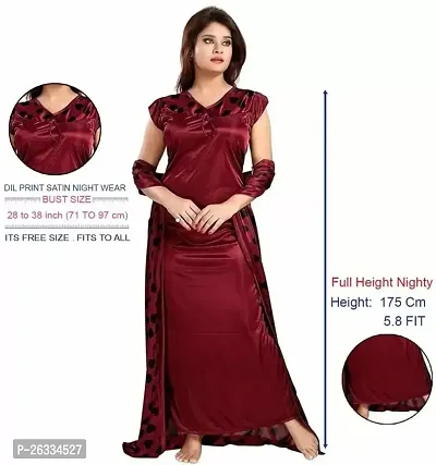 Divya Fashion Mart Women's Satin Solid Maxi Length Nighty, Wrap Gown,2 Pices (Free Size, Maroon)-thumb4