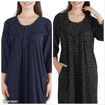 Trendy Printed Sinkar Cotton Full Sleeves Women's Nightdress Nighty Pack of 2- SP1002-thumb4