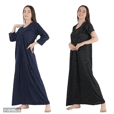 Trendy Printed Sinkar Cotton Half Sleeves Women's Nightdress Nighty Pack of 2- SP1004-thumb5