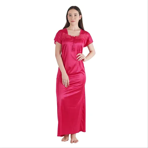 Trendy Kinri Satin Half Sleeves Women's Nightdress Nighty Pack of 1- SP1009