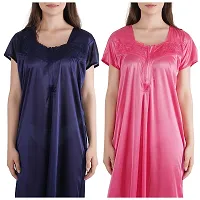 Trendy Satin Half Sleeves Women's Nightdress Nighty Pack of 2-thumb3