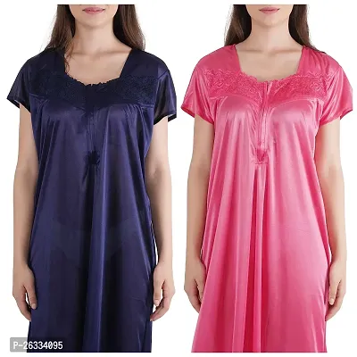 Trendy Satin Half Sleeves Women's Nightdress Nighty Pack of 2-thumb4