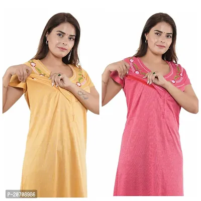 Trendy Hosiery Cotton Half Sleeves Women's Feeding Nightdress Nighty Pack of 2- SP1015-thumb4