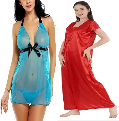 Divya Fashion Women's Nightwear & Sleepwear Babydoll and Nighty Night Dress for Women Pack of 2