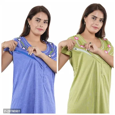 Trendy Hosiery Cotton Half Sleeves Women's Feeding Nightdress Nighty Pack of 2- SP1015-thumb4