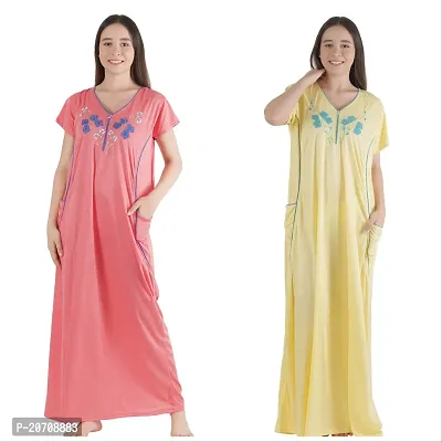 Trendy Hosiery Cotton Half Sleeves Women's Nightdress Nighty Pack of 2- SP1008