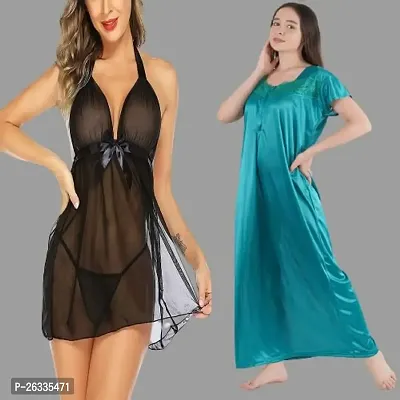 Divya Fashion Women's Nightwear  Sleepwear Babydoll and Nighty Night Dress for Women Pack of 2-thumb2