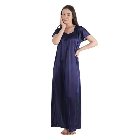 Trendy Satin Half Sleeves Women's Nightdress Nighty Pack of 1- SP1011