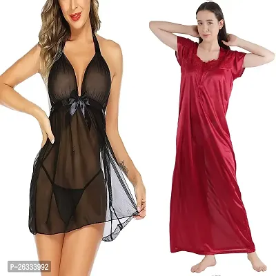 Divya Fashion Women's Nightwear  Sleepwear Babydoll and Nighty Night Dress for Women Pack of 2-thumb0