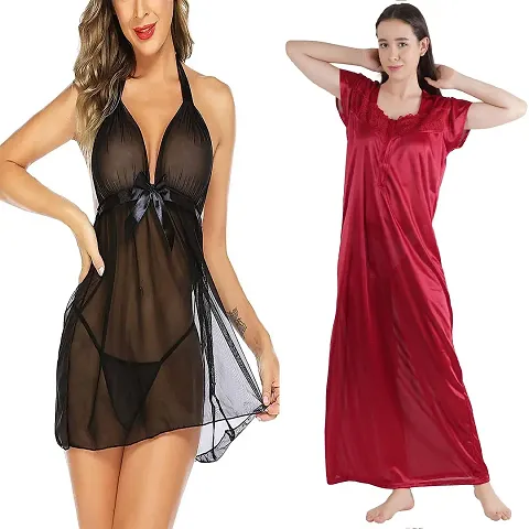 Divya Fashion Women's Nightwear Sleepwear Babydoll and Nighty Night Dress for Women Pack of 2