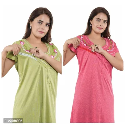 Trendy Hosiery Cotton Half Sleeves Women's Feeding Nightdress Nighty Pack of 2- SP1015-thumb4