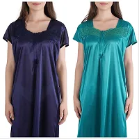 Trendy Satin Half Sleeves Women's Nightdress Nighty Pack of 2-thumb3