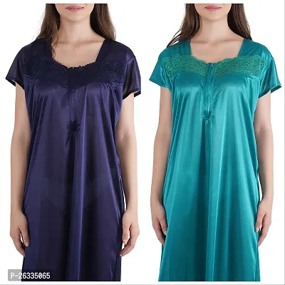 Trendy Satin Half Sleeves Women's Nightdress Nighty Pack of 2-thumb4