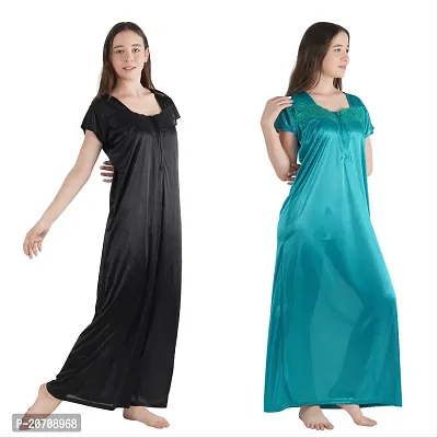 Trendy Satin Half Sleeves Women's Nightdress Nighty Pack of 2- SP1012-thumb3