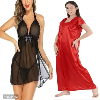 Divya Fashion Women's Nightwear  Sleepwear Babydoll and Nighty Night Dress for Women Pack of 2