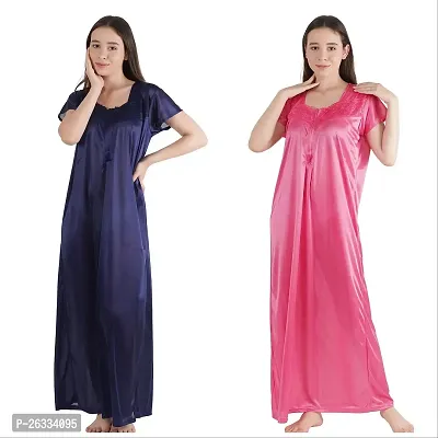 Trendy Satin Half Sleeves Women's Nightdress Nighty Pack of 2