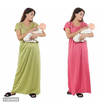 Trendy Hosiery Cotton Half Sleeves Women's Feeding Nightdress Nighty Pack of 2- SP1015-thumb0