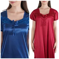 Trendy Kinri Satin Half Sleeves Women's Nightdress Nighty Pack of 2- SP1010-thumb3