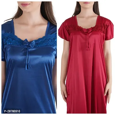 Trendy Kinri Satin Half Sleeves Women's Nightdress Nighty Pack of 2- SP1010-thumb4