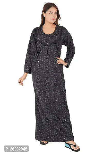 Divya Fashion Mart Women's Printed Sinkar Cotton Full Sleeve Nightwear Nighty Maxi Gown-thumb5
