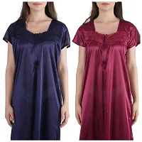 Trendy Satin Half Sleeves Women's Nightdress Nighty Pack of 2- SP1012-thumb3