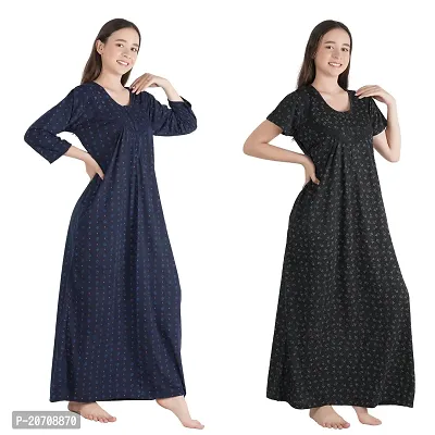 Trendy Printed Sinkar Cotton Half Sleeves Women's Nightdress Nighty Pack of 2- SP1004-thumb3