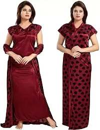 Divya Fashion Mart Women's Satin Solid Maxi Length Nighty, Wrap Gown,2 Pices (Free Size, Maroon)-thumb2