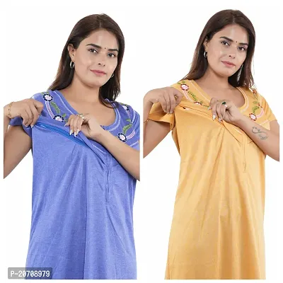 Trendy Hosiery Cotton Half Sleeves Women's Feeding Nightdress Nighty Pack of 2- SP1015-thumb4