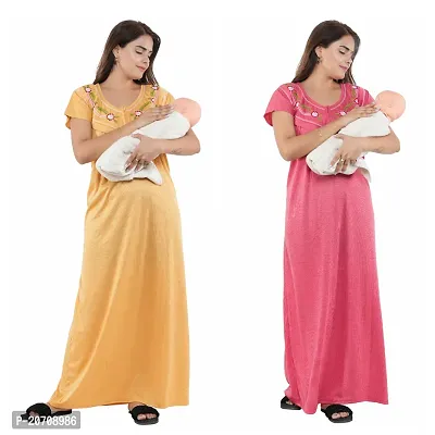 Trendy Hosiery Cotton Half Sleeves Women's Feeding Nightdress Nighty Pack of 2- SP1015