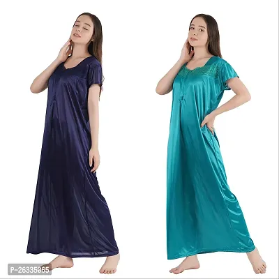 Trendy Satin Half Sleeves Women's Nightdress Nighty Pack of 2-thumb5