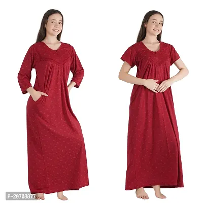 Trendy Printed Sinkar Cotton Half Sleeves Women's Nightdress Nighty Pack of 2- SP1004-thumb3