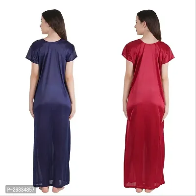 Trendy Satin Half Sleeves Women's Nightdress Nighty Pack of 2-thumb2